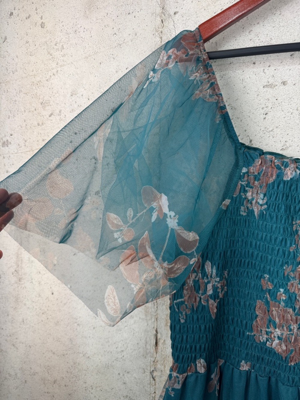 Baltic Born Cassandra Tulle Maxi Dress Size 3XL Teal Floral Mesh - Picture 3 of 5